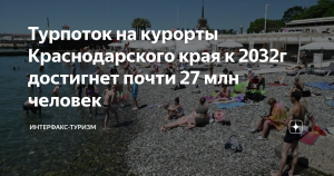 Турпоток на курорты Краснодарского края к 2032г достигнет почти 27 млн человек