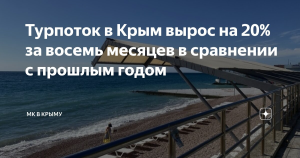 Турпоток в Крым по итогам восьми месяцев вырос на 20%